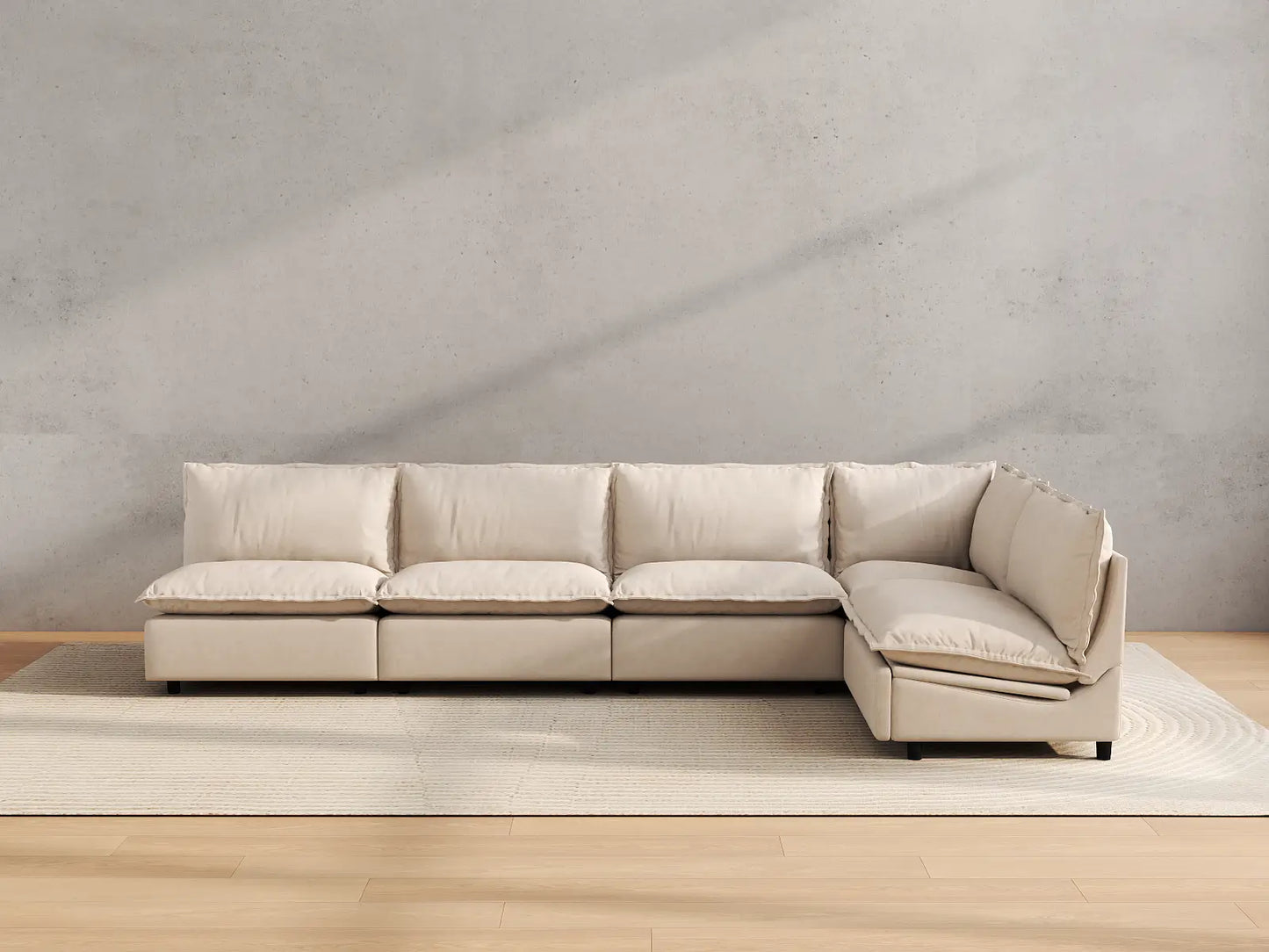 Modular Cero Reclining Sectionals | 5-Piece Beige Linen Home Living L-Shaped Sectionals 5-Seater