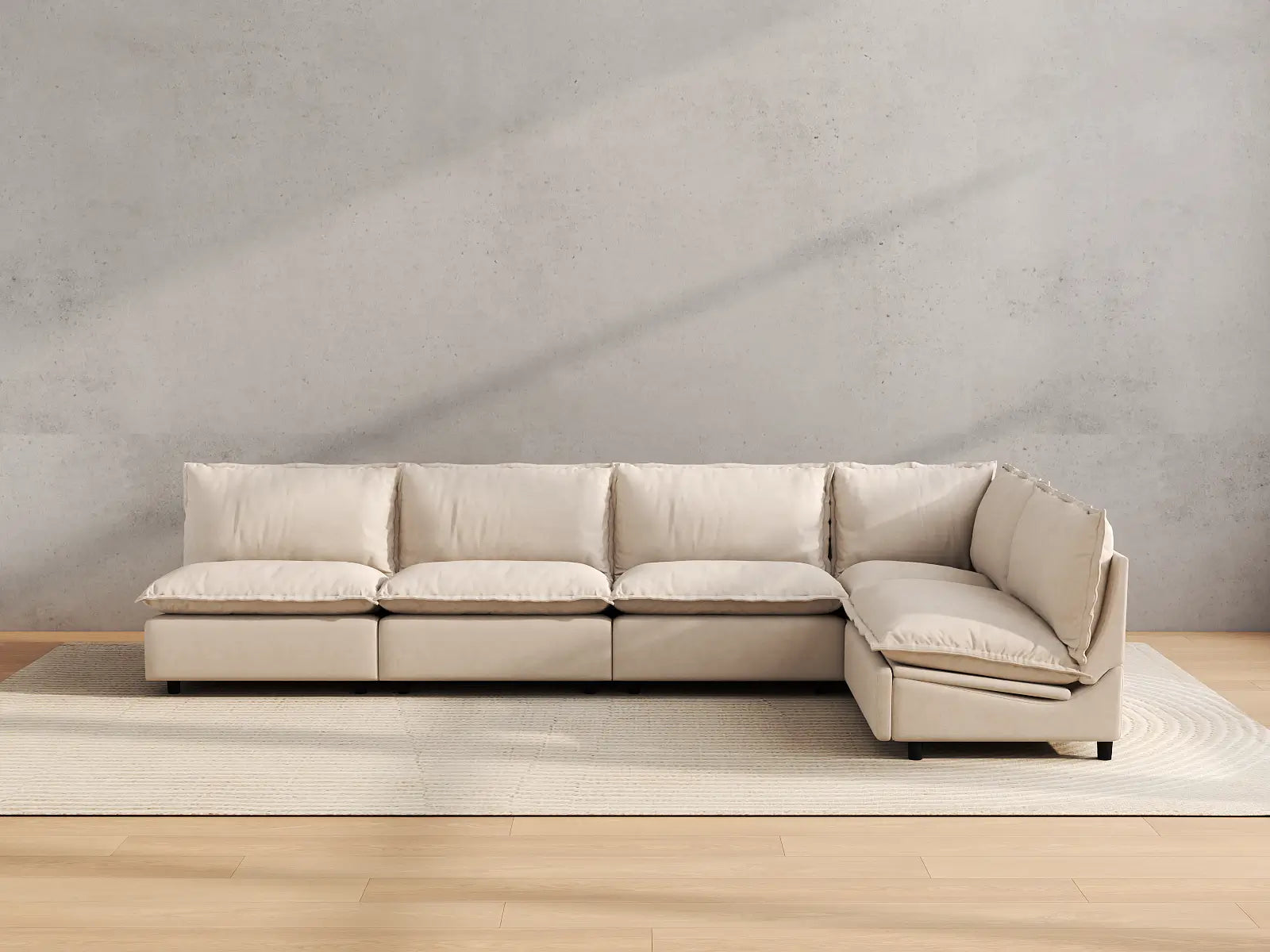 Modular Cero L Shaped Reclining Sectional | 5-Piece Beige Linen Home Living L-Shaped Sectionals 5-Seater
