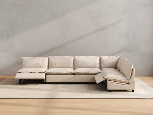 Modular Cero Reclining Sectionals | 5-Piece Beige Linen Home Living L-Shaped Sectionals 5-Seater