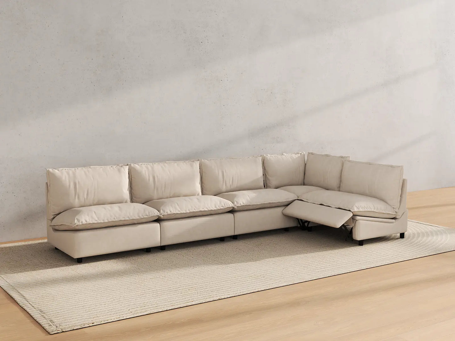 Modular Cero Reclining Sectionals | 5-Piece Beige Linen Home Living L-Shaped Sectionals 5-Seater