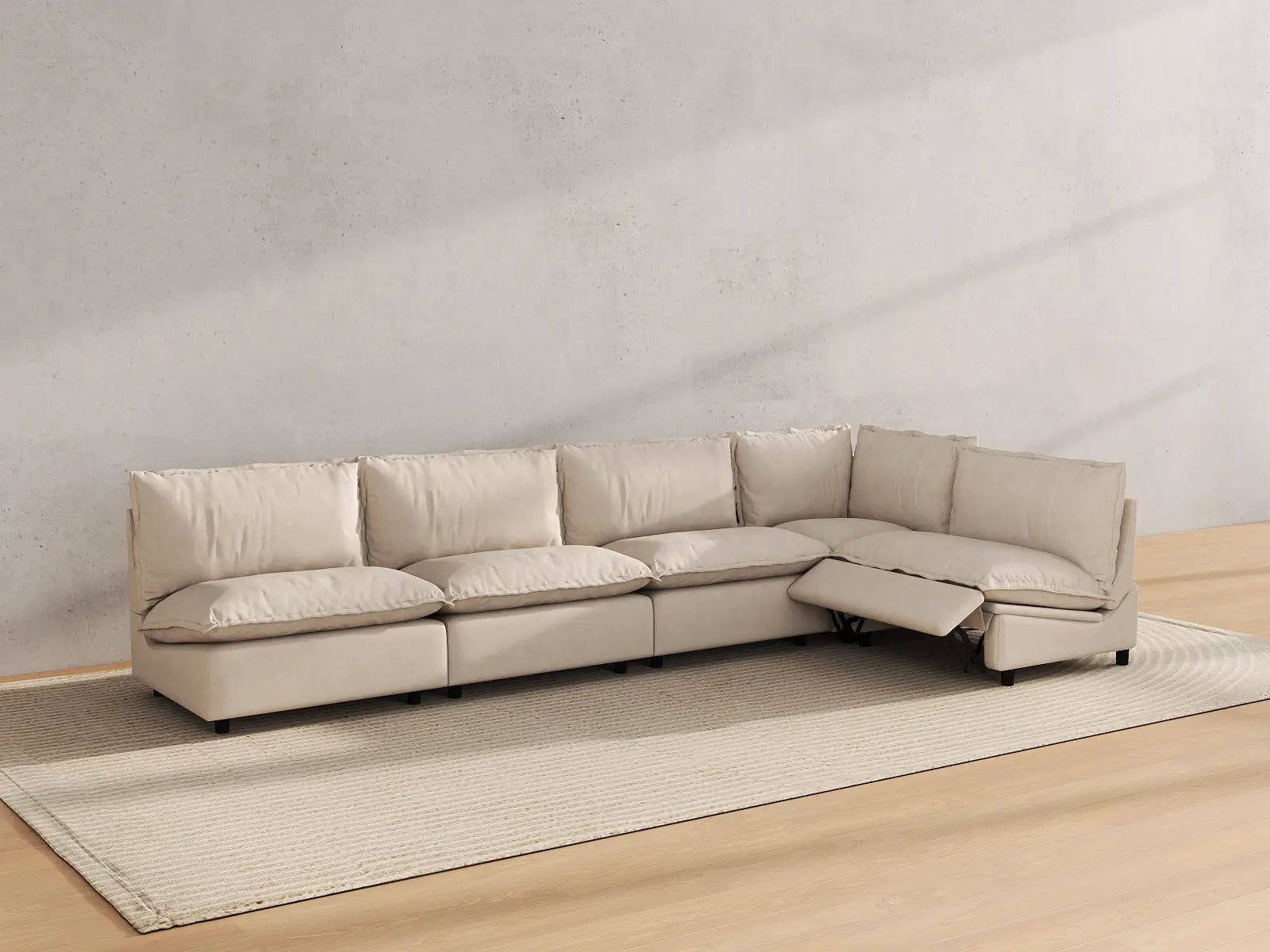 Modular Cero L Shaped Reclining Sectional | 5-Piece Beige Linen Home Living L-Shaped Sectionals 5-Seater