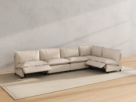 Modular Cero Reclining Sectionals | 5-Piece Beige Linen Home Living L-Shaped Sectionals 5-Seater