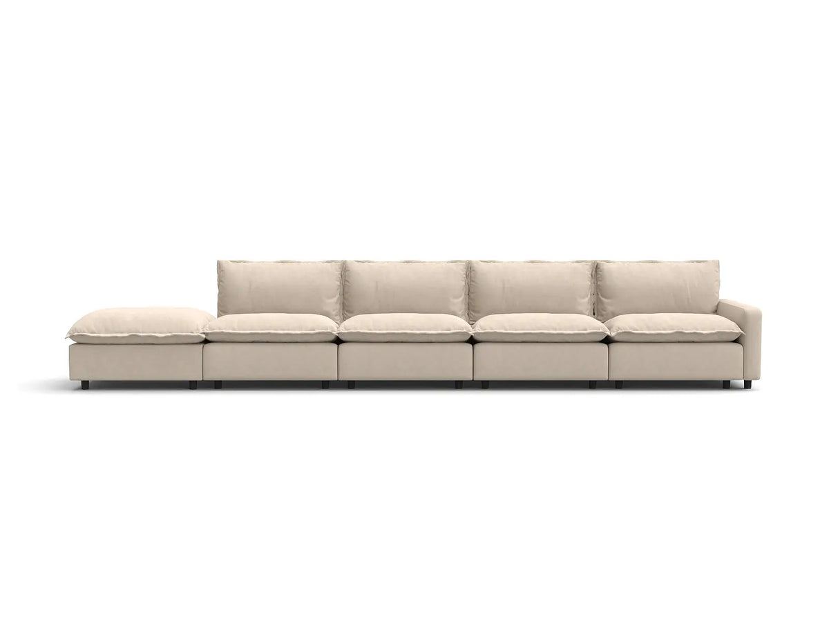 5 Piece Beige Linen Large Space Couch Sectionals 4 Seater with 1 Ottoman 2