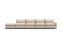 5 Piece Beige Linen Large Space Couch Sectionals 4 Seater with 1 Ottoman 2