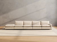 5 Piece Beige Linen Large Space Couch Sectionals 4 Seater with 1 Ottoman 3