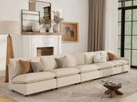 5 Piece Beige Linen Large Space Couch Sectionals 5 Seater 1