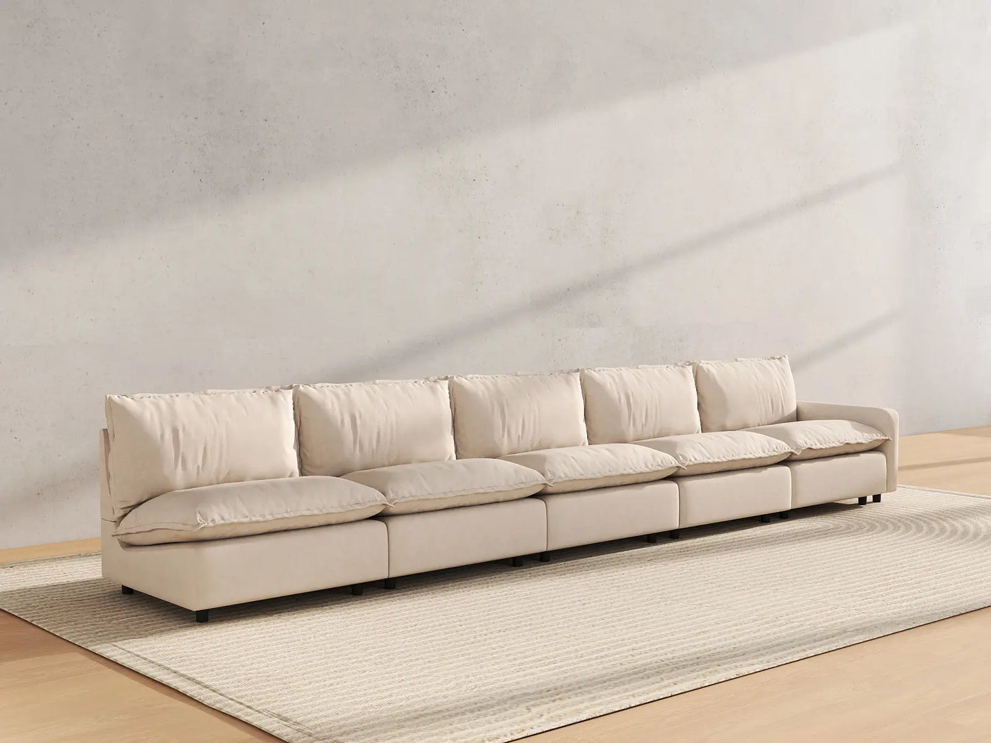 5 Piece Beige Linen Large Space Couch Sectionals 5 Seater 3
