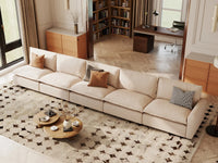 5 Piece Beige Linen Large Space Couch Sectionals 5 Seater 4