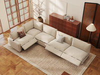 Modular Cero Reclining Sectionals | 5-Piece Beige Linen Large Space L-Shaped Sectionals 5-Seater