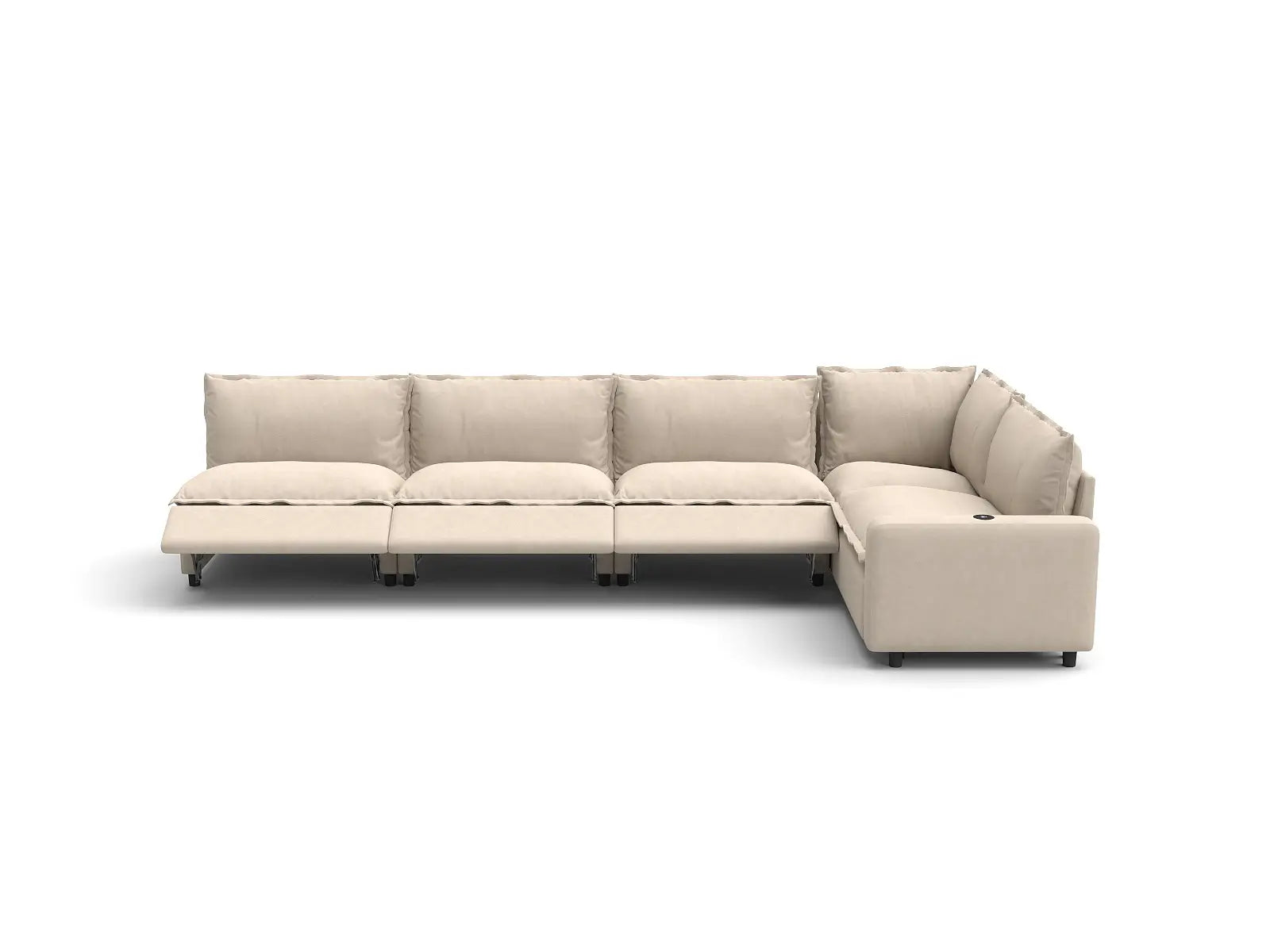Modular Cero Reclining Sectional | 5-Piece Beige Linen Large Space L-Shaped Sectionals 5-Seater