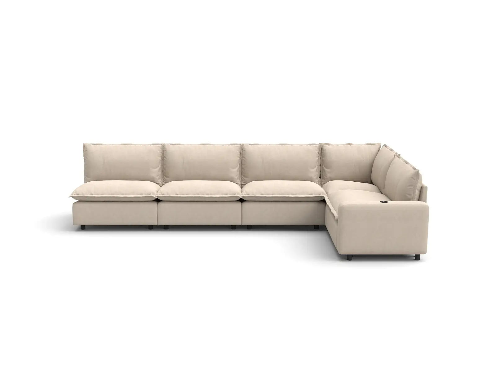 Modular Cero L Shaped Reclining Sectional | 5-Piece Beige Linen Large Space L-Shaped Sectionals 5-Seater