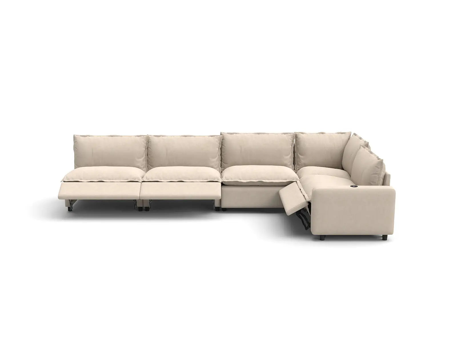 Modular Cero Reclining Sectional | 5-Piece Beige Linen Large Space L-Shaped Sectionals 5-Seater