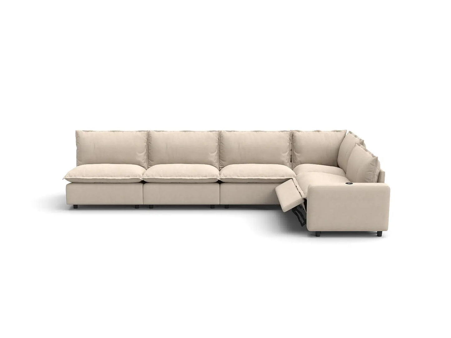Modular Cero Reclining Sectionals | 5-Piece Beige Linen Large Space L-Shaped Sectionals 5-Seater