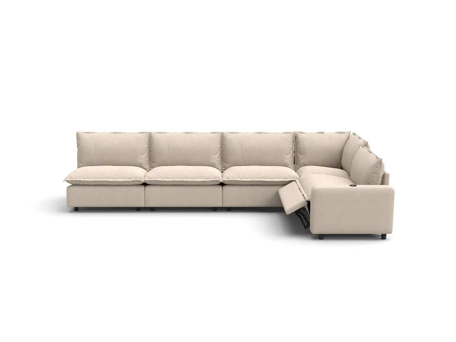 Modular Cero L Shaped Reclining Sectional | 5-Piece Beige Linen Large Space L-Shaped Sectionals 5-Seater