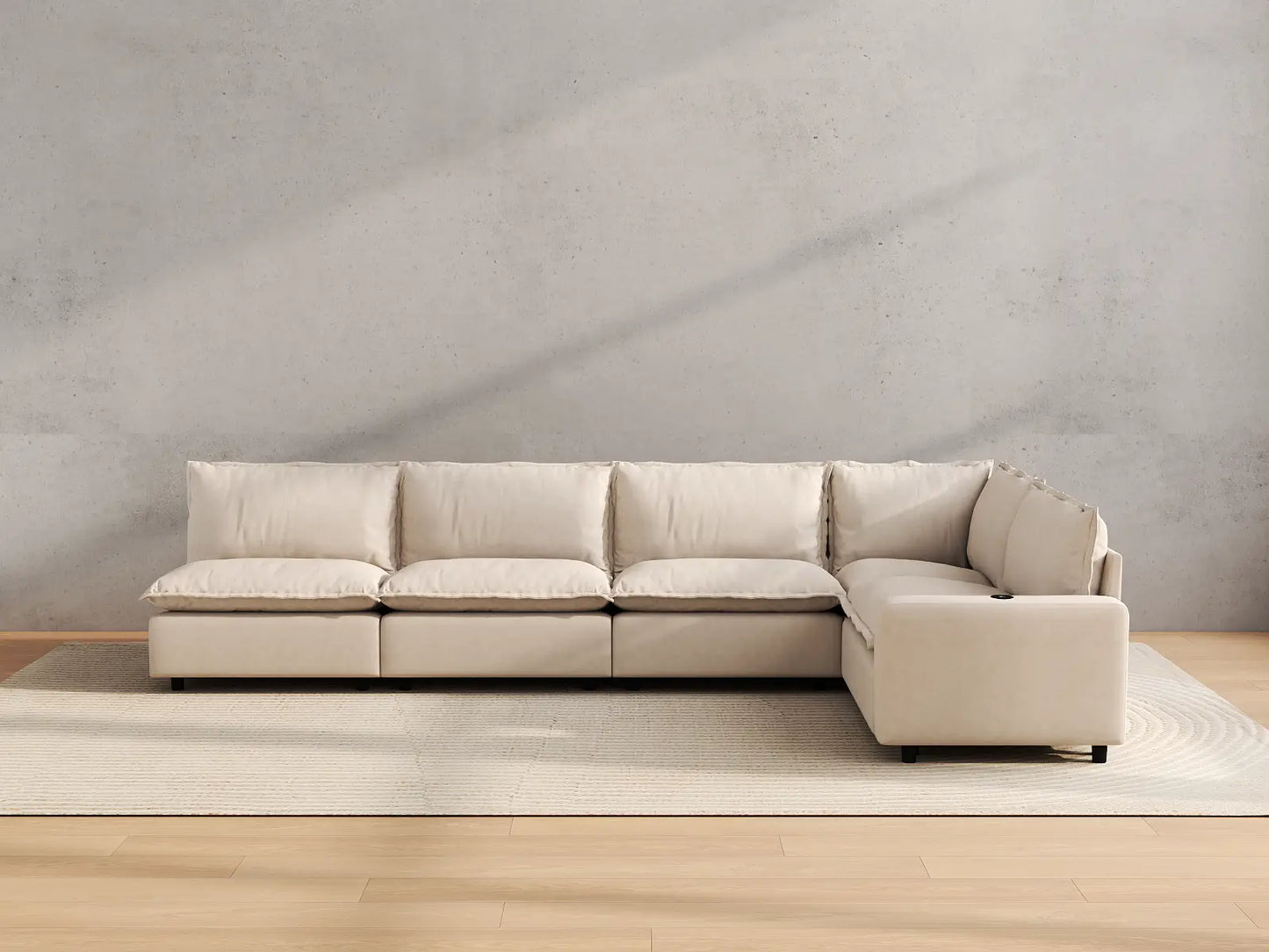 Modular Cero Reclining Sectionals | 5-Piece Beige Linen Large Space L-Shaped Sectionals 5-Seater