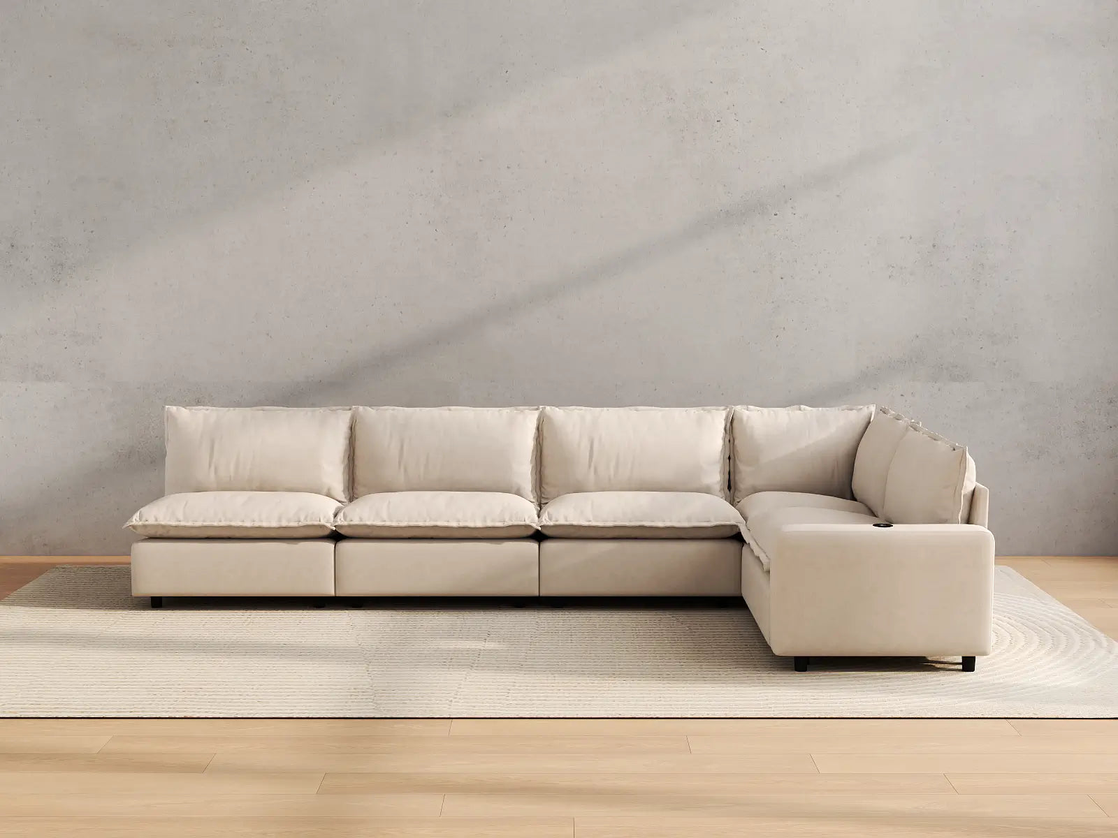 Modular Cero L Shaped Reclining Sectional | 5-Piece Beige Linen Large Space L-Shaped Sectionals 5-Seater