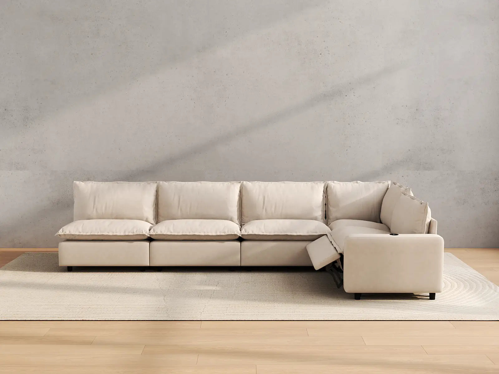 Modular Cero L Shaped Reclining Sectional | 5-Piece Beige Linen Large Space L-Shaped Sectionals 5-Seater