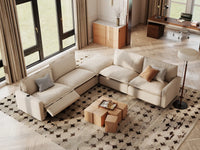 Modular Cero Reclining Sectionals | 5-Piece Beige Linen Large Space V-Shaped Sectionals 4-Seater with 1-Ottoman
