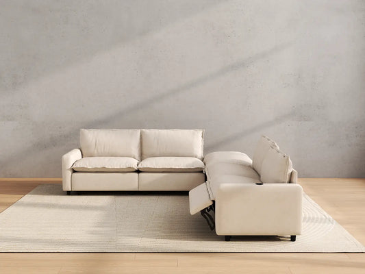 Modular Cero Reclining Sectionals | 5-Piece Beige Linen Large Space V-Shaped Sectionals 4-Seater with 1-Ottoman