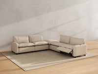 Modular Cero Reclining Sectionals | 5-Piece Beige Linen Large Space V-Shaped Sectionals 4-Seater with 1-Ottoman