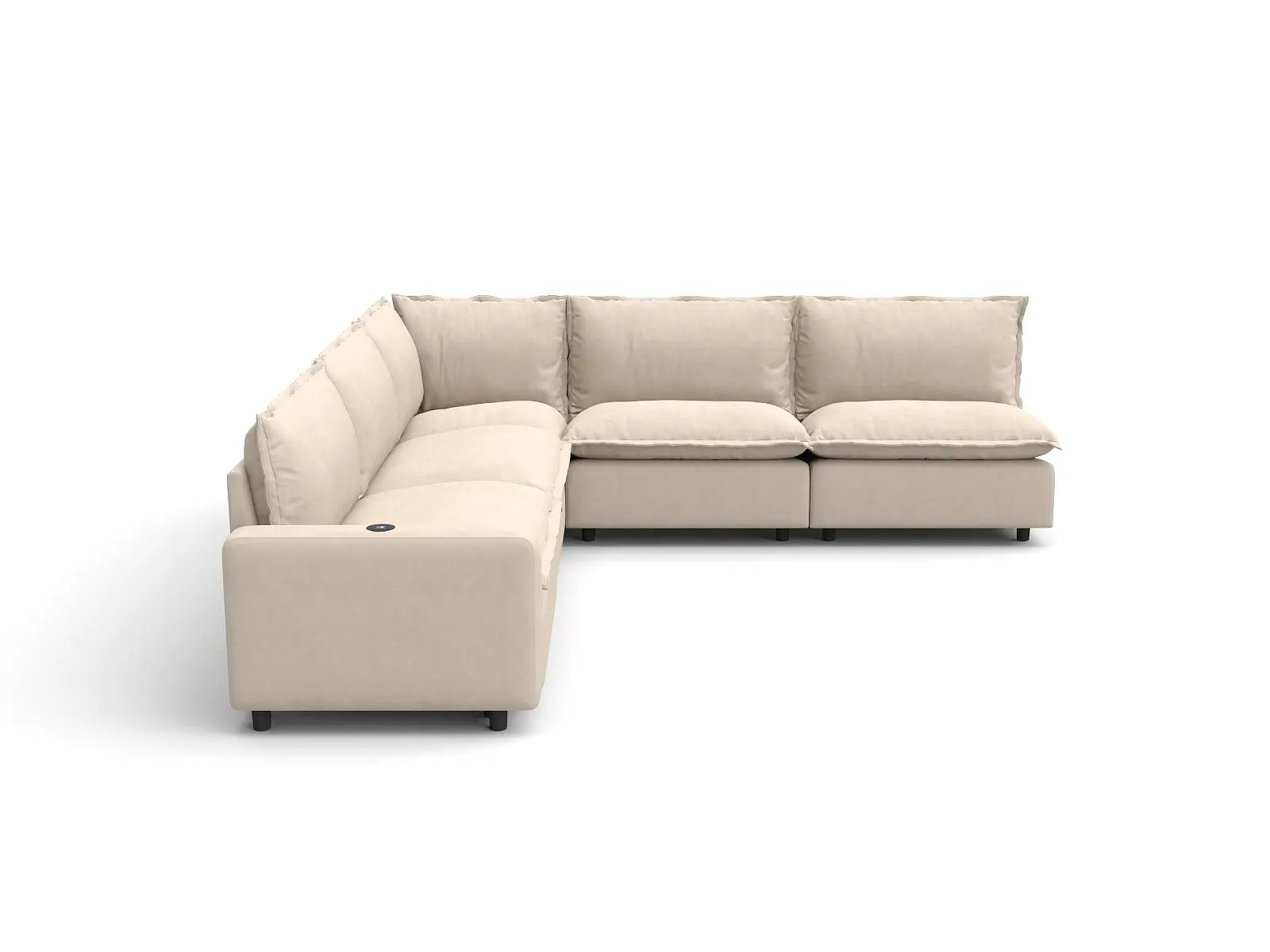 5 Piece Beige Linen Large Space V Shaped Sectionals 5 Seater 2