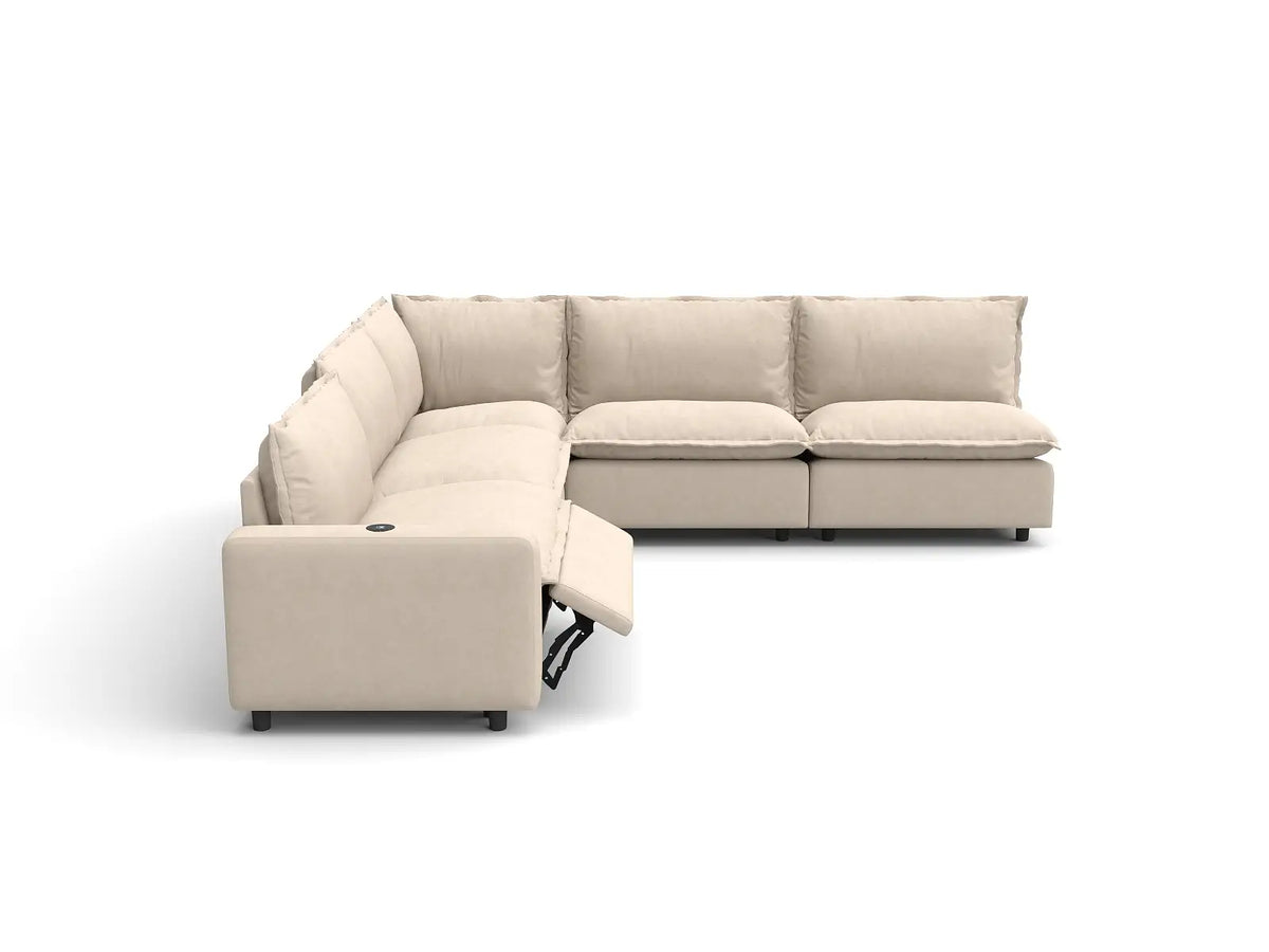 5 Piece Beige Linen Large Space V Shaped Sectionals 5 Seater 3