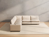 5 Piece Beige Linen Large Space V Shaped Sectionals 5 Seater 4