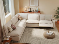 5 Piece Beige Linen Large Space V Shaped Sectionals 5 Seater 7