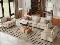 5 Piece Beige Linen Luxury Villa U Shaped Sectionals 5 Seater 1