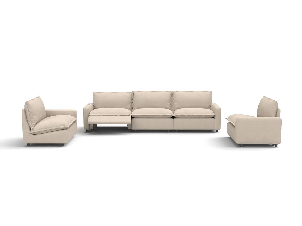 5 Piece Beige Linen Luxury Villa U Shaped Sectionals 5 Seater 2