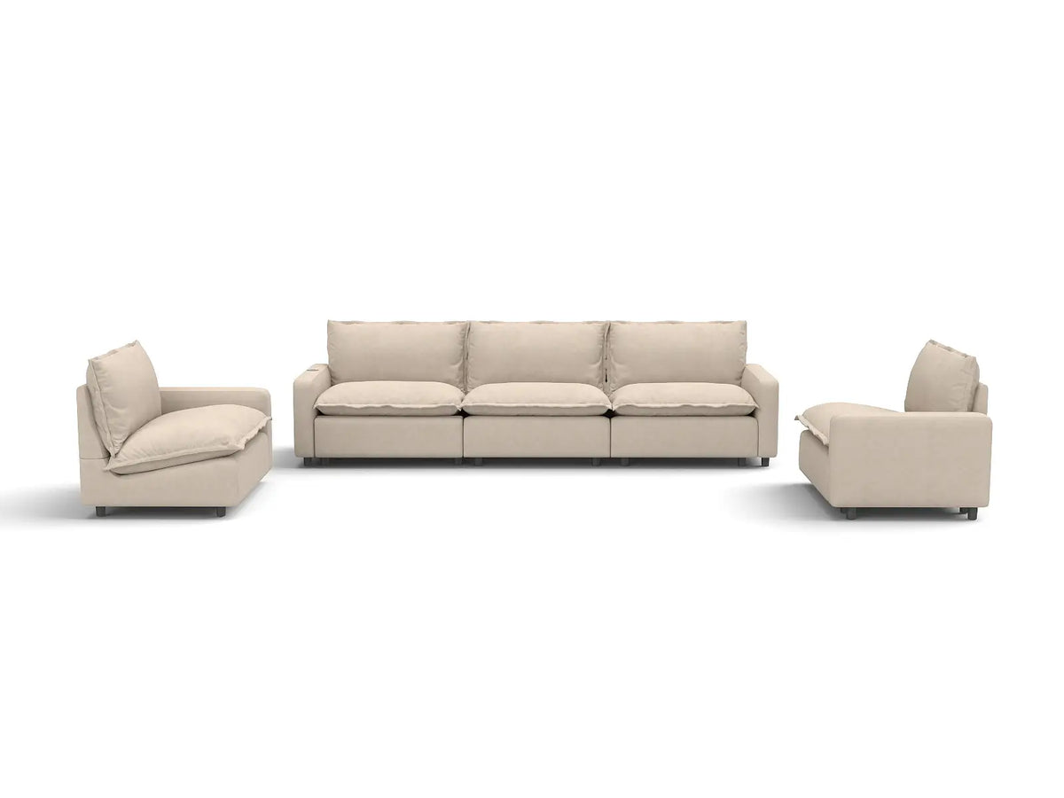 5 Piece Beige Linen Luxury Villa U Shaped Sectionals 5 Seater 3