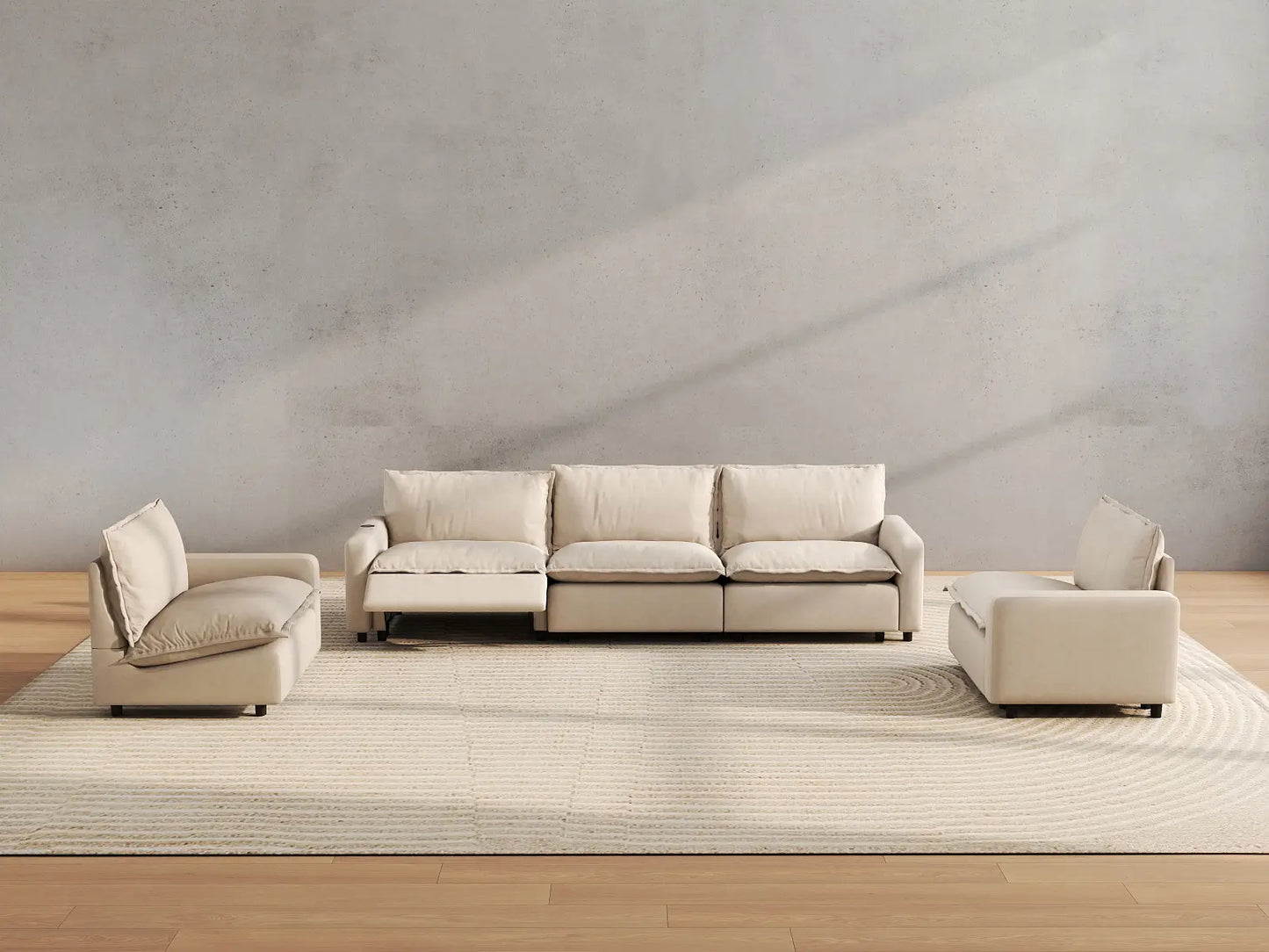 5 Piece Beige Linen Luxury Villa U Shaped Sectionals 5 Seater 4