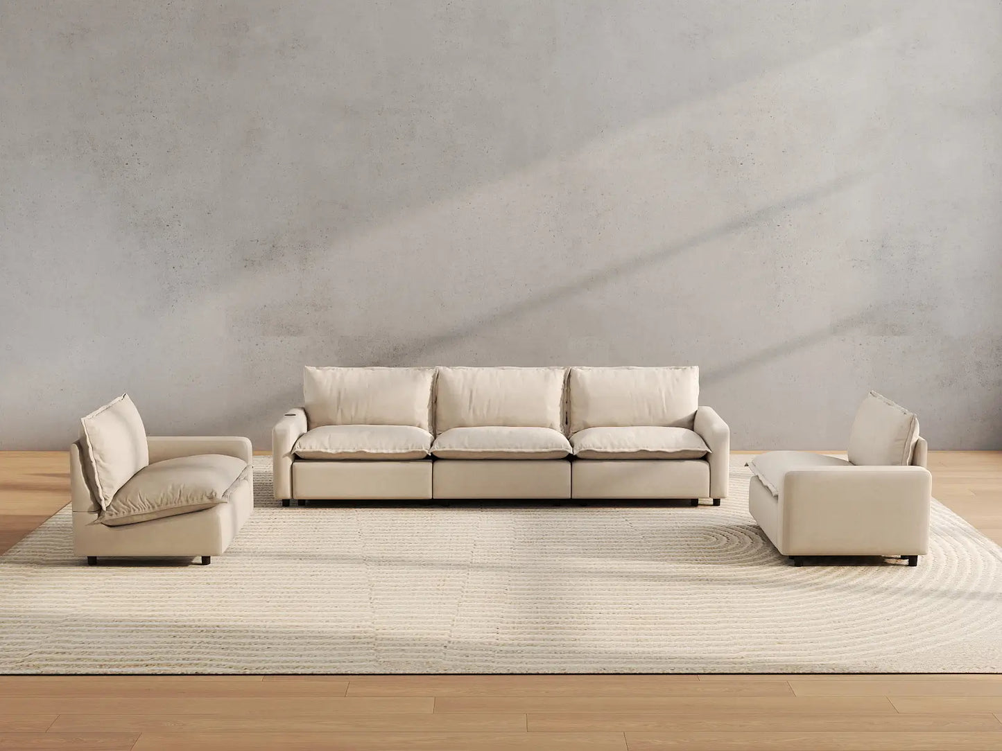 5 Piece Beige Linen Luxury Villa U Shaped Sectionals 5 Seater 5