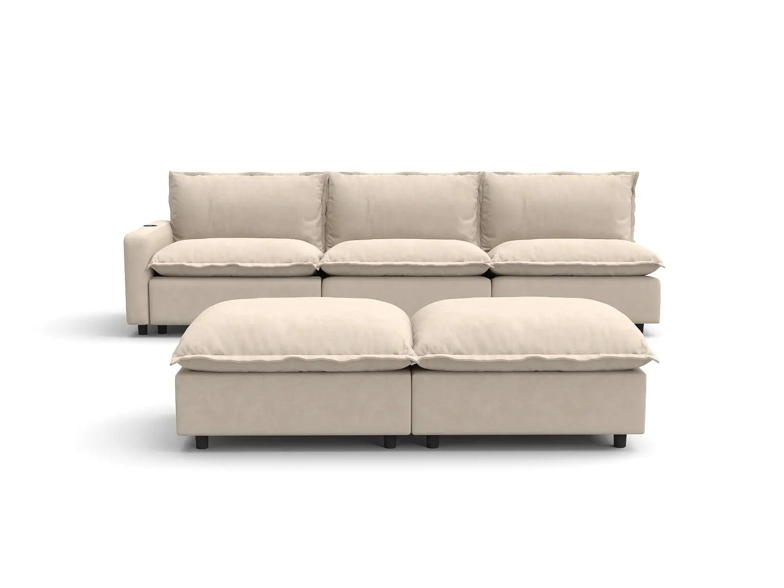 5 Piece Beige Linen Open Plan Sofa Sets 3 Seater with 2 Ottomans 2