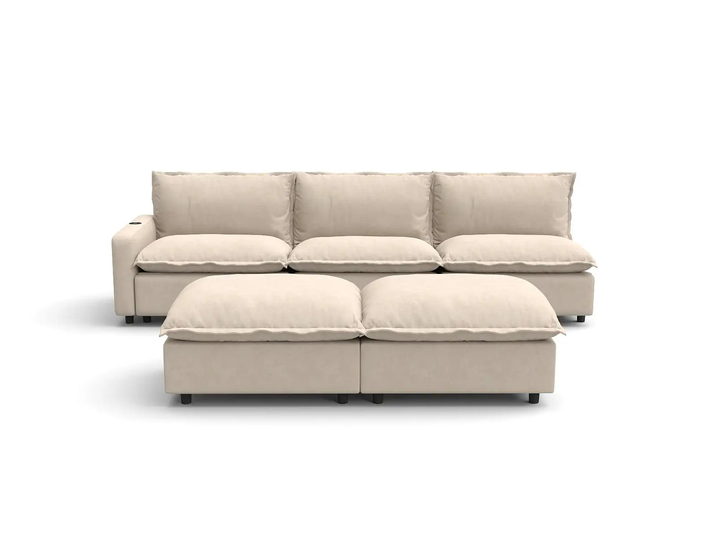 Modular Cero Reclining Sectionals | 5-Piece Beige Linen Open Plan Sofa Sets 3-Seater with 2-Ottomans