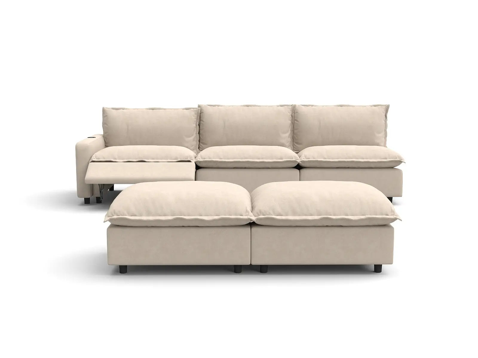 5 Piece Beige Linen Open Plan Sofa Sets 3 Seater with 2 Ottomans 3