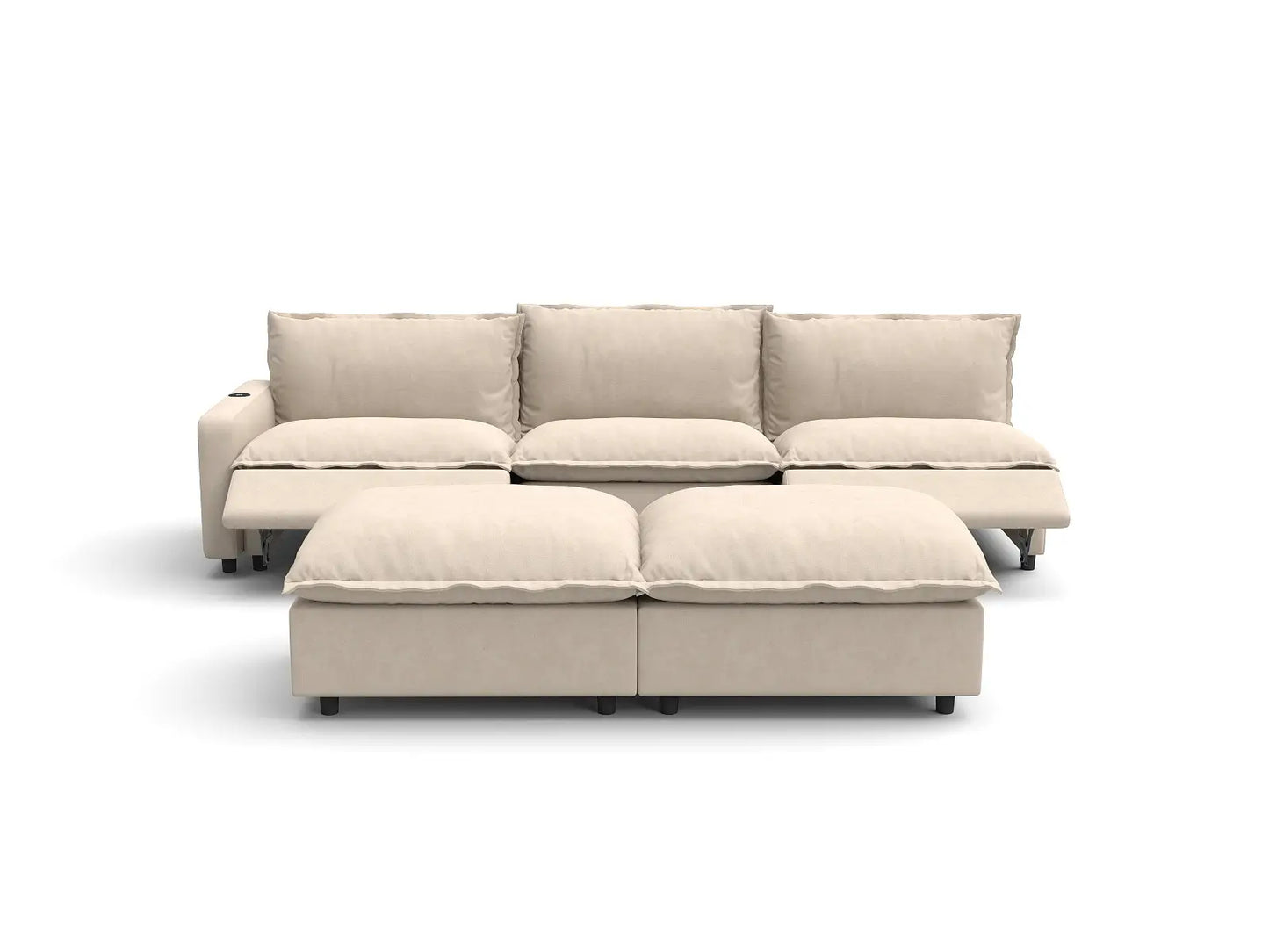Modular Cero Reclining Sectionals | 5-Piece Beige Linen Open Plan Sofa Sets 3-Seater with 2-Ottomans
