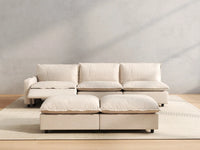 5 Piece Beige Linen Open Plan Sofa Sets 3 Seater with 2 Ottomans 5