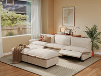 Modular Cero Reclining Sectionals | 5-Piece Beige Linen Open Plan Sofa Sets 3-Seater with 2-Ottomans