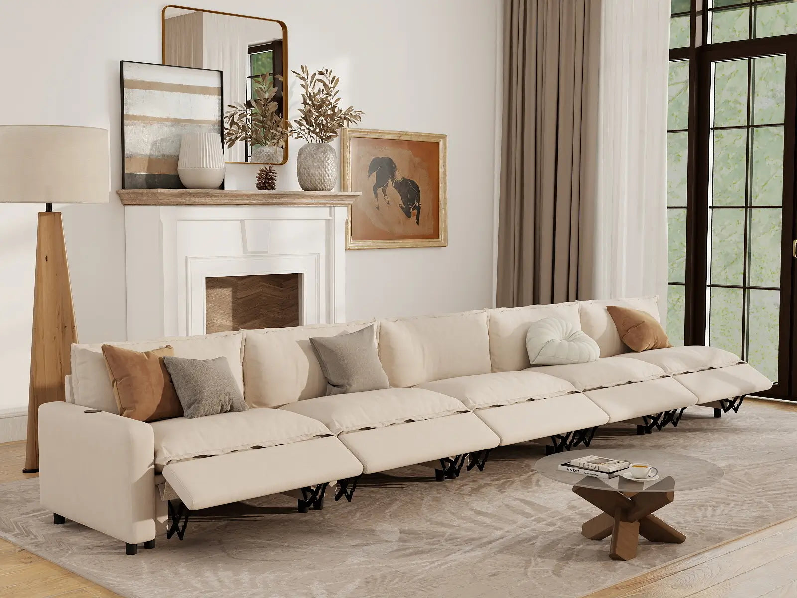 5 Piece Beige Linen Single Family Couch Sectionals 5 Seater 1