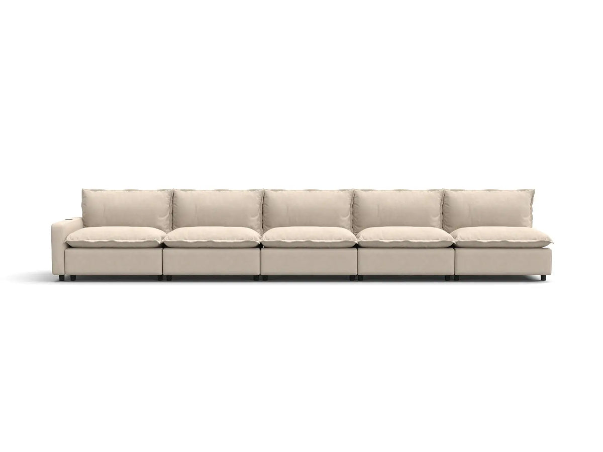 5 Piece Beige Linen Single Family Couch Sectionals 5 Seater 2