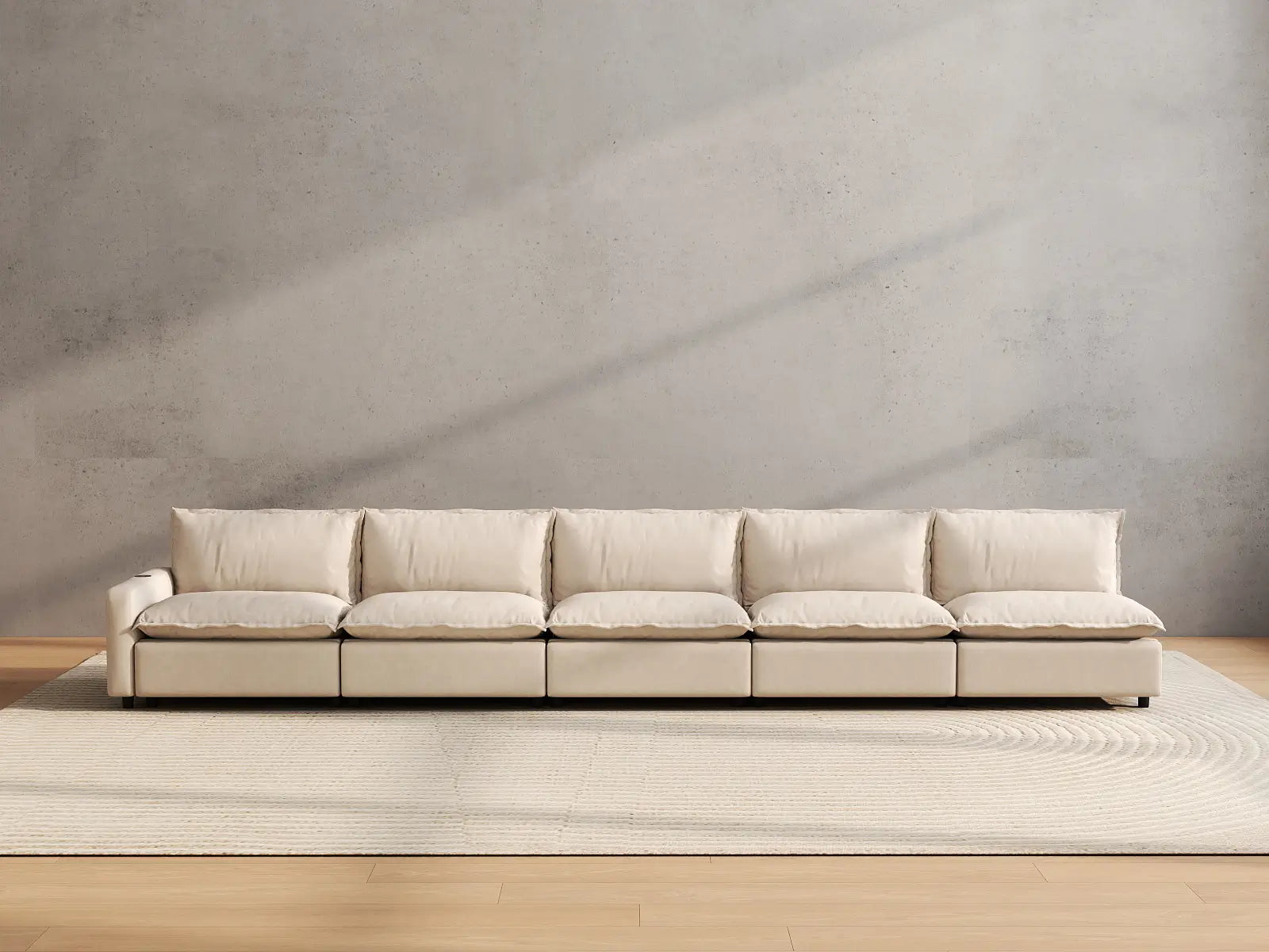 5 Piece Beige Linen Single Family Couch Sectionals 5 Seater 4