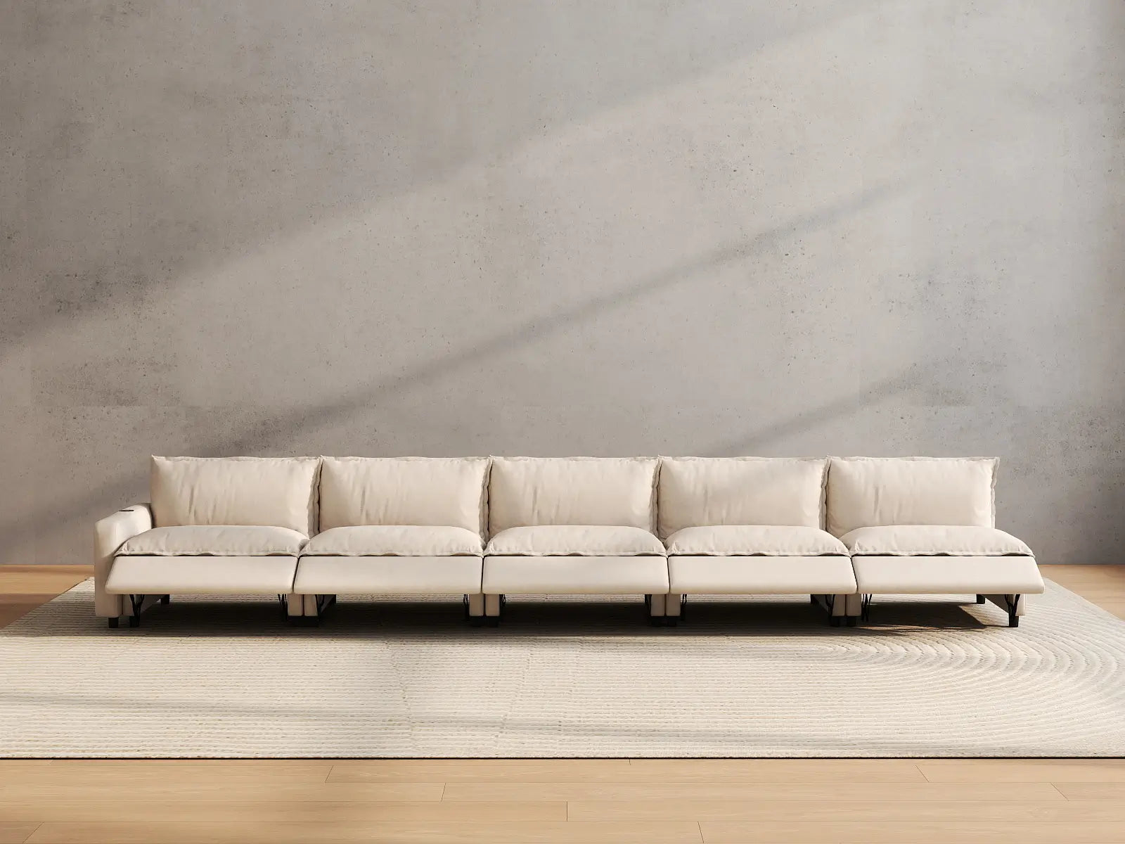 5 Piece Beige Linen Single Family Couch Sectionals 5 Seater 5