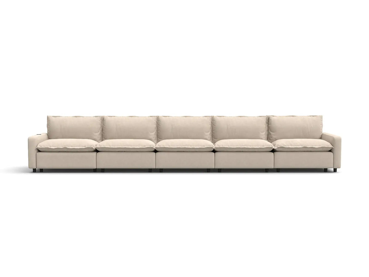 5 Piece Beige Linen Small Apartment Couch Sectionals 5 Seater 2