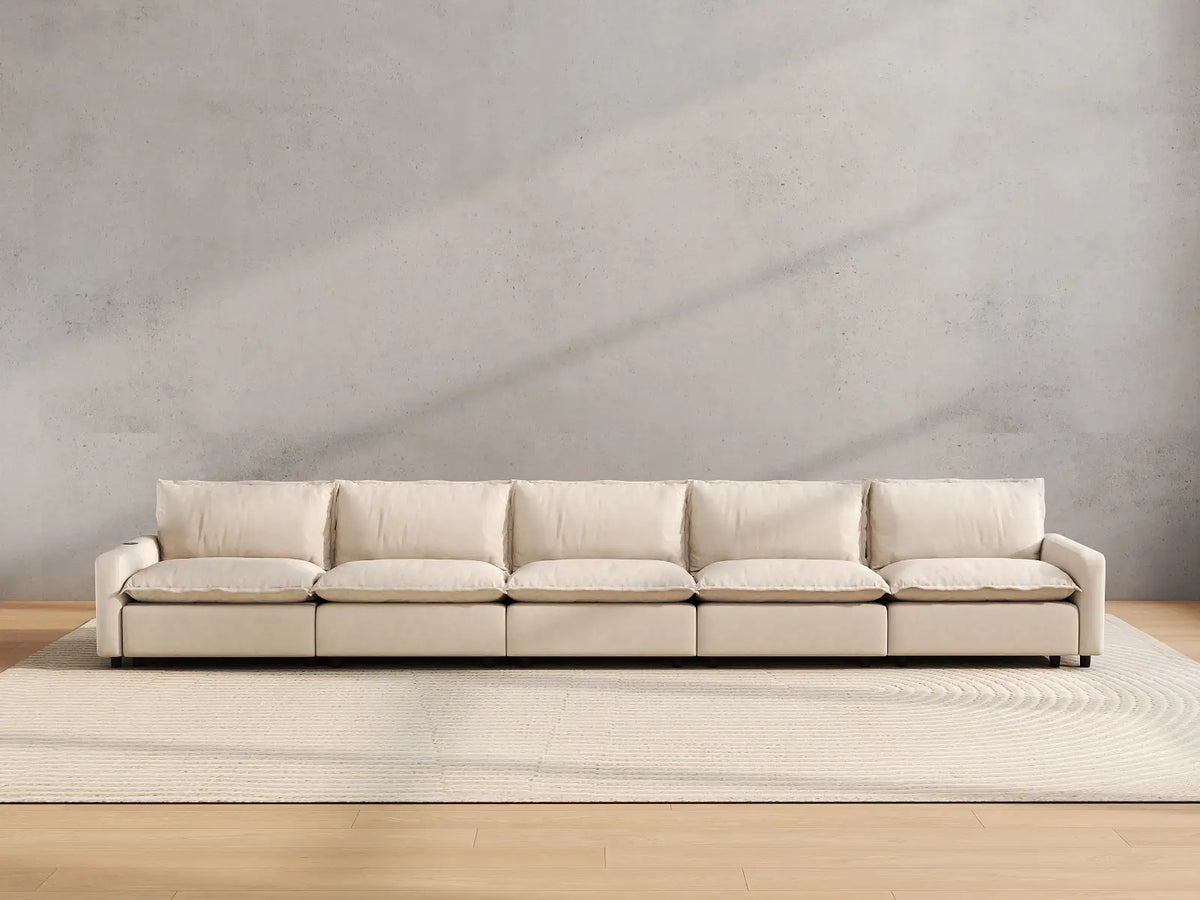 5 Piece Beige Linen Small Apartment Couch Sectionals 5 Seater 4