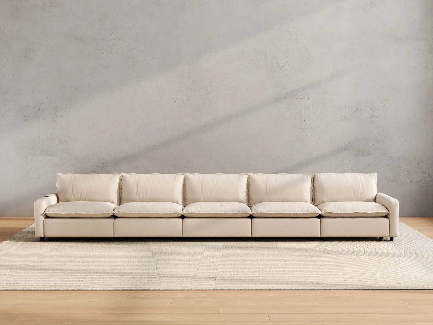 5 Piece Beige Linen Small Apartment Couch Sectionals 5 Seater 4