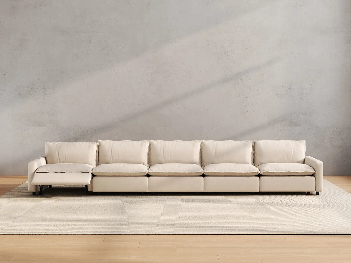 5 Piece Beige Linen Small Apartment Couch Sectionals 5 Seater 5