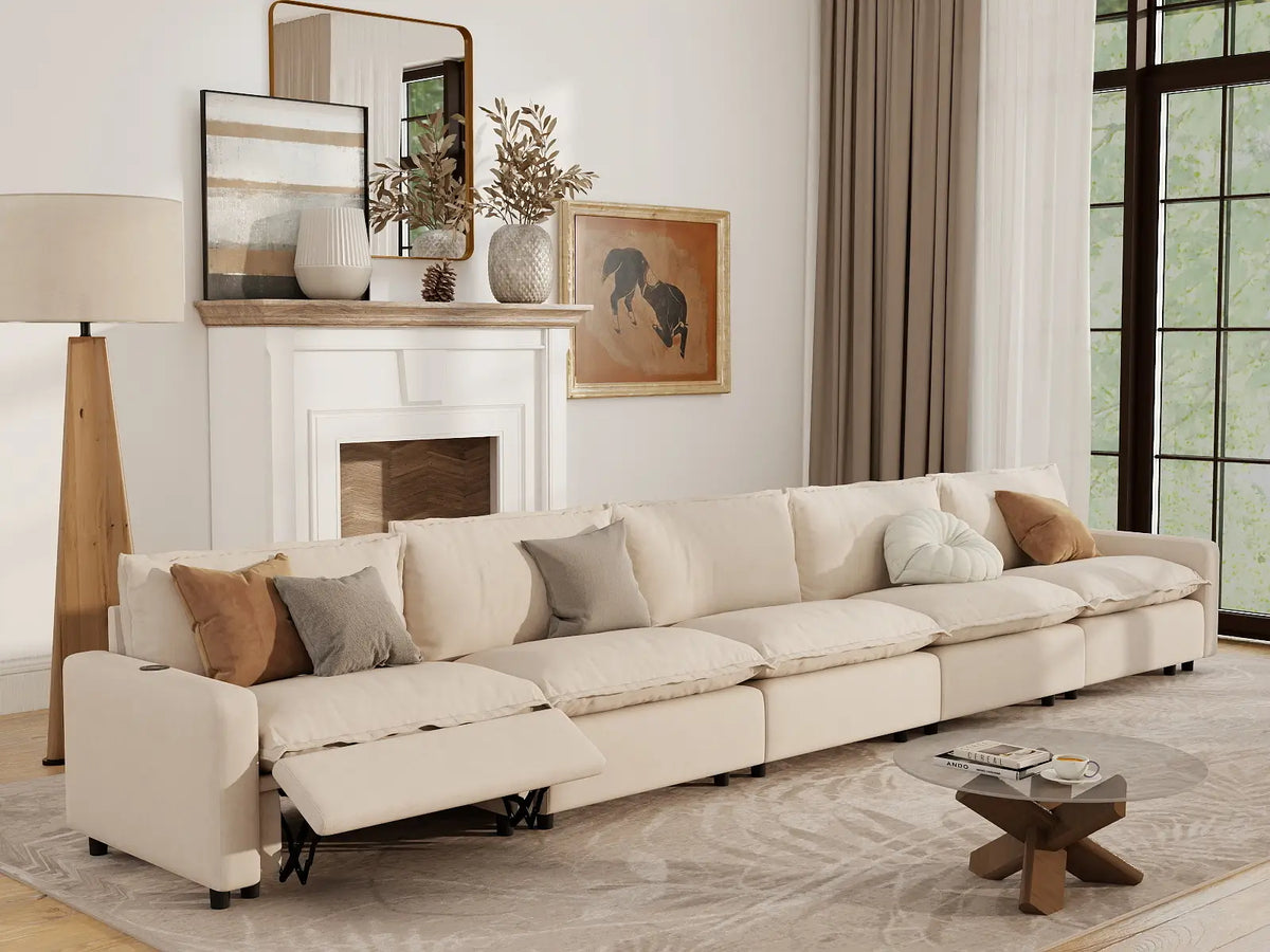 5 Piece Beige Linen Small Apartment Couch Sectionals 5 Seater 7