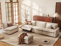 5 Piece Beige Linen Tired Leg Relief Sofa Sets 4 Seater with 1 Ottoman 1