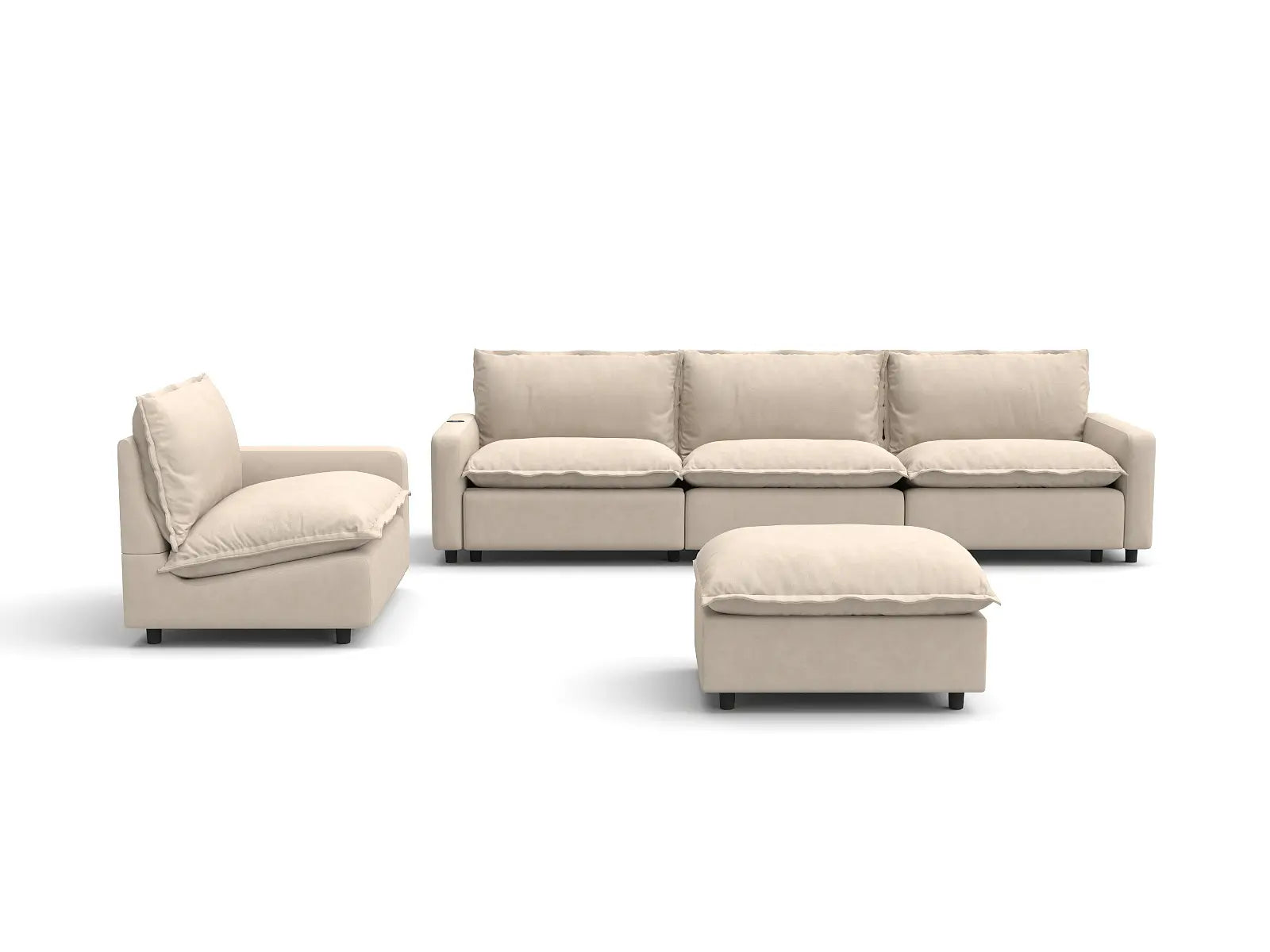 5 Piece Beige Linen Tired Leg Relief Sofa Sets 4 Seater with 1 Ottoman 2